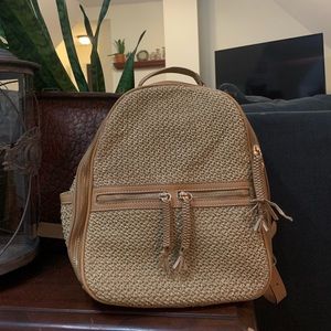 Boho tan book bag with gold details